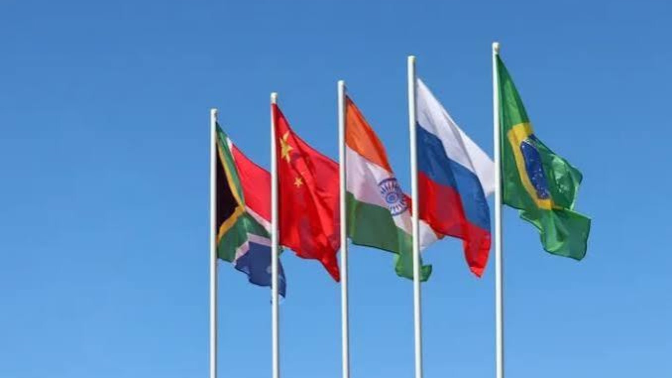 Flags of the five founding BRICS members.